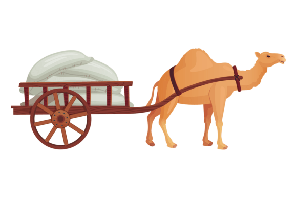 Camel Cart Cartoon Icon. Retro Wheel Car
