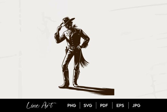 Classic Cowboy Silhouette Western Line Art