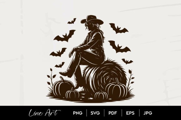 Cowgirl Pumpkin Patch Halloween Scene
