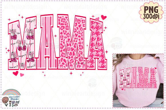 Retro Mama Cherry Bow Pink Valentine PNG